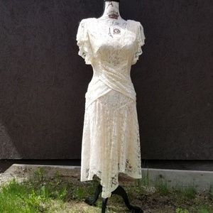 Vintage Peach lace Wedding Bridesmaid Dress
